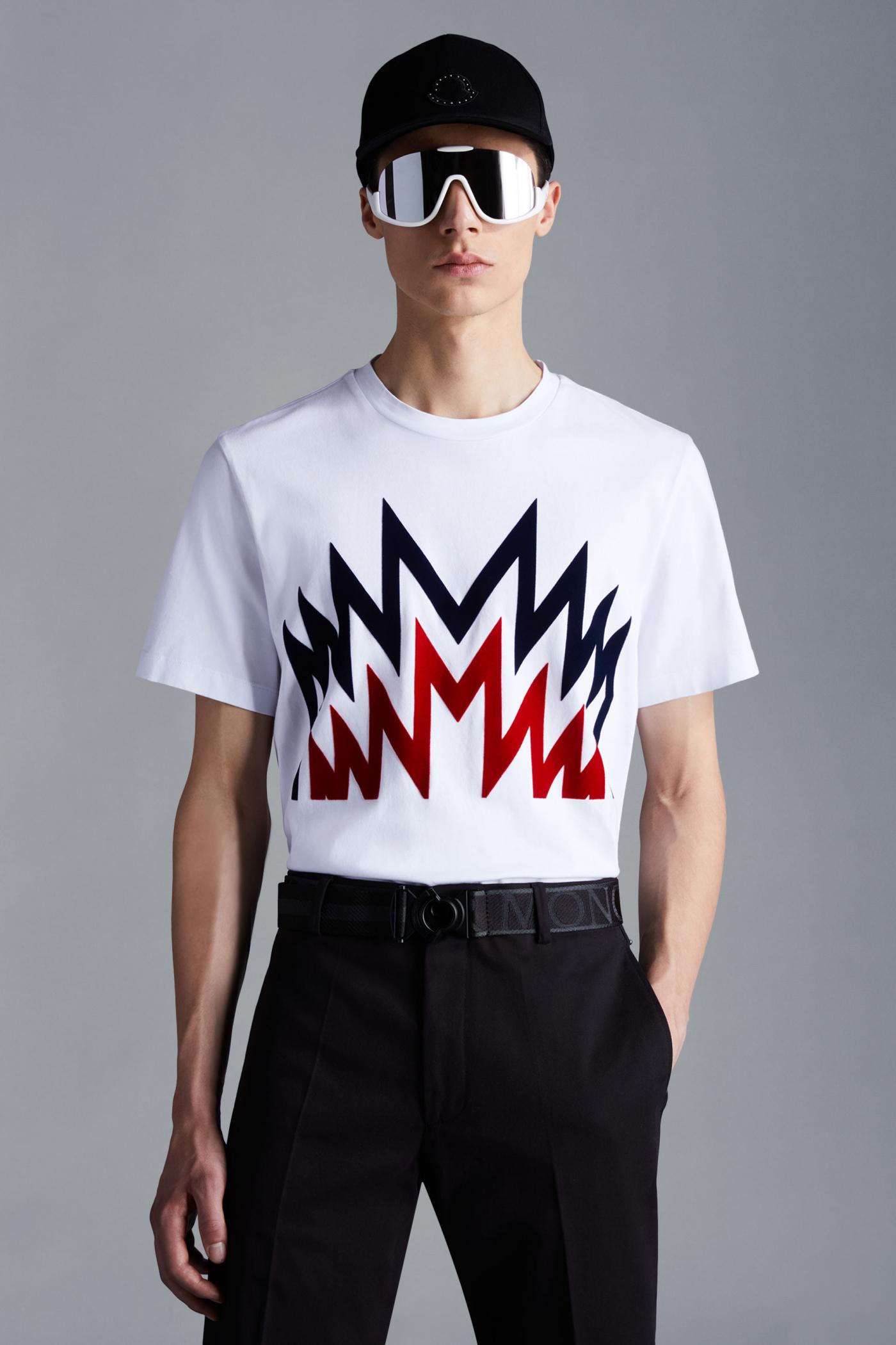 Mens Polos & T-Shirts | Moncler Flocked Print T-Shirt Optical White 